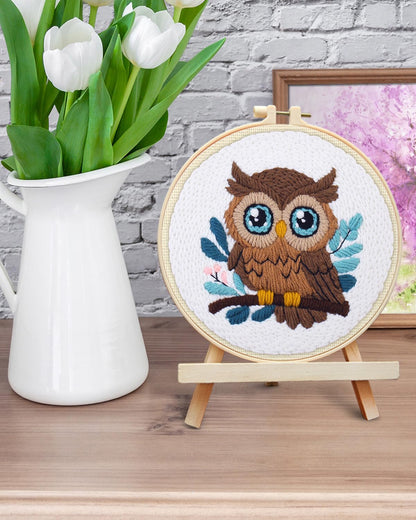 ERKOON Punch Needle Kit for Beginners Adults, DIY Easy Animal Embroidery Set for Starter Art Craft, Needling Punch Project with Patterns, Tools, Yarns, Hoop, Instruction (Owl)