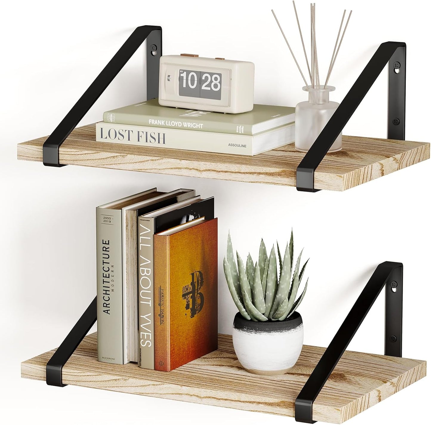 16.5 12 0.6in Fixwal X X Floating Shelves, Rustic Wood Large Wall Mounted Shelves for Decor Storage for Bedroom, Living