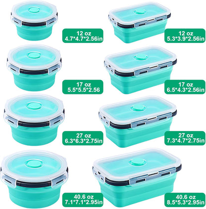 8 Pack Collapsible Food Storage Containers With Lids, Collapsible Storage Containers Sets Silicone Collapsible Bowls For Camping, RV Accessories, Travel Trailer Must (Mixed oz) (8)
