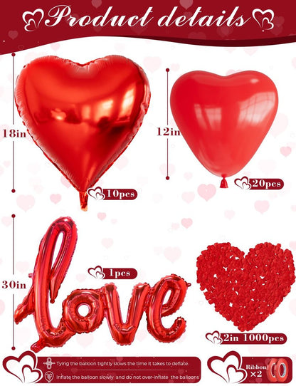 Adeyoo Anniversary Balloons Decorations,Happy Anniversary Banner,Red Heart Shaped Balloons,Large Love Balloon,Rose Petals,Latex Balloon for Romantic Nigh Valentines Day Party Supplies