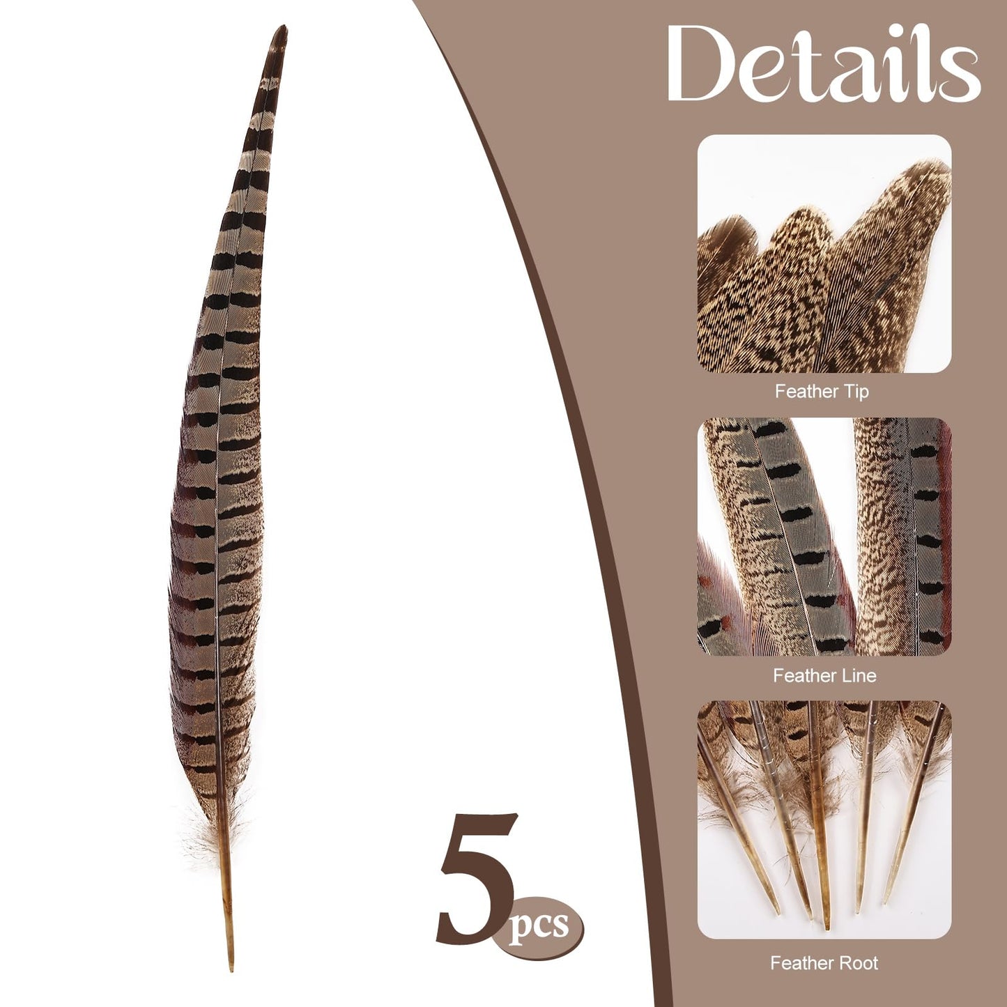 FeelfunFeather 5pcs Pheasant Feather 16-18inch 40-45cm Natural Male Ringneck Tails Feathers for DIY Crafts Home Wedding Party Carnival Decoration