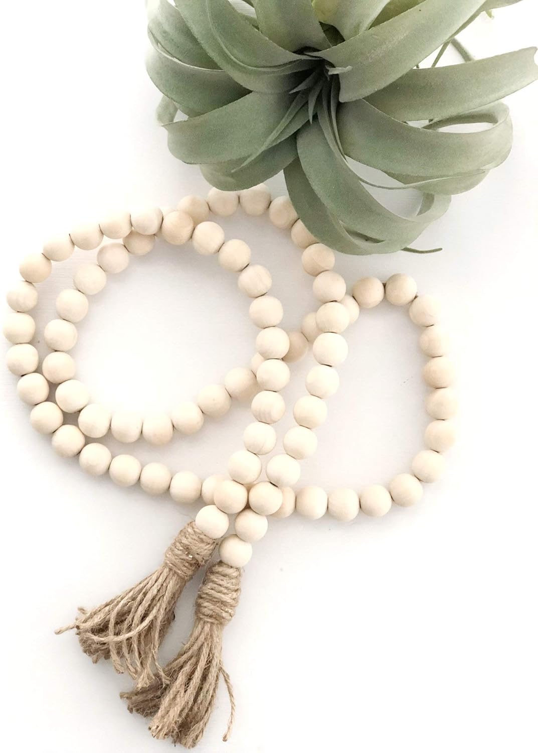 PINSUKO Natural Wood Bead Garland Set with Tassels, Farmhouse Beads, 57 Inches