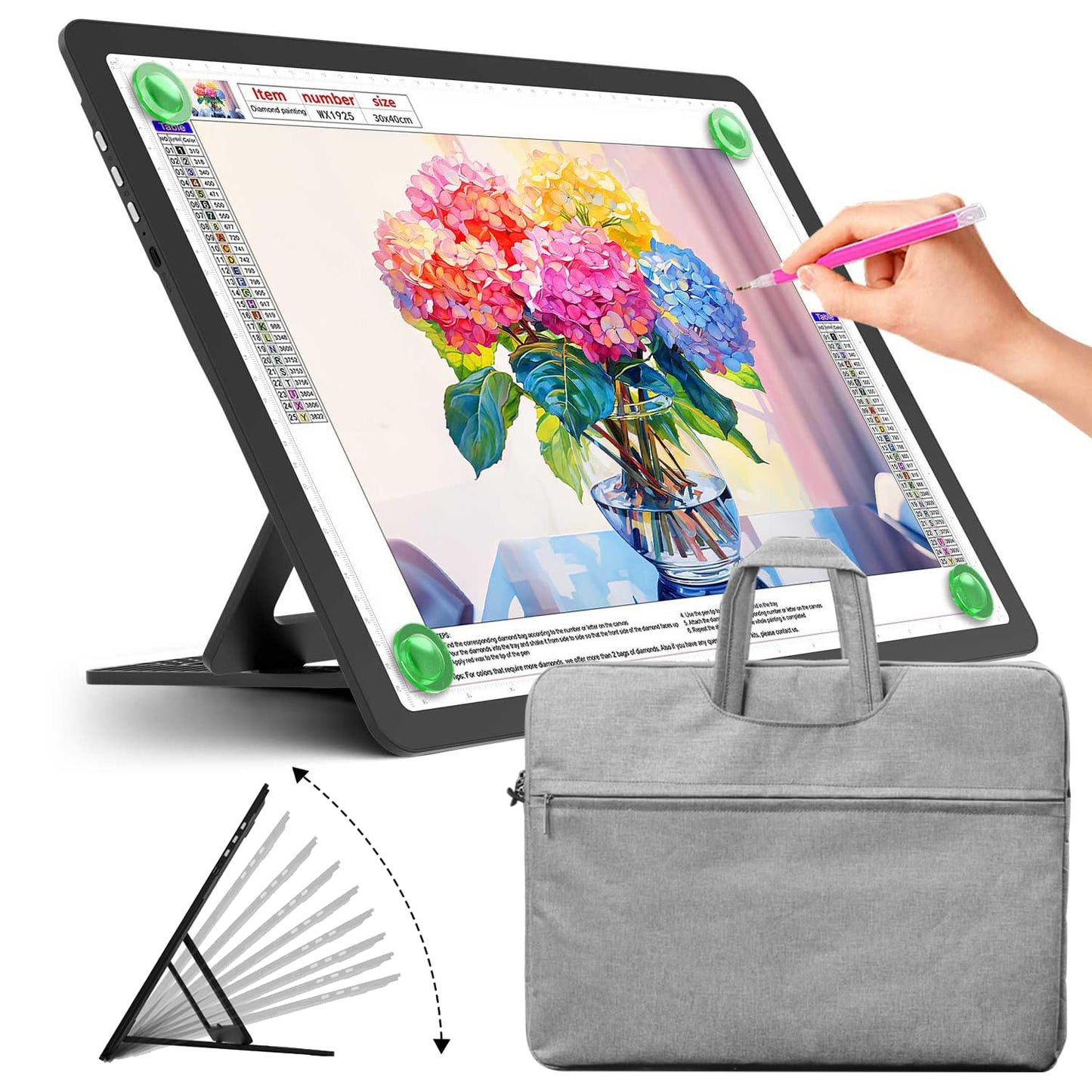 Zocelight Rechargeable A3 Light Board with Built-in Stand & Bag,Super Bright Magnetic Light Box for Tracing,Wireless Light Pad for Diamond Painting,Side Buttons,LED Light Table for Drawing,Sketching