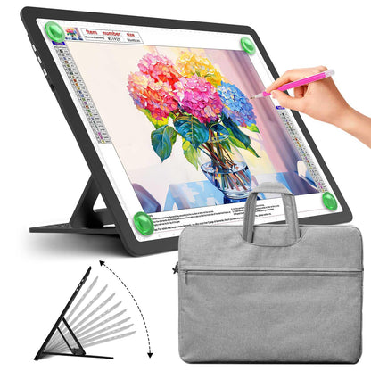 Zocelight Rechargeable A3 Light Board with Built-in Stand & Bag,Super Bright Magnetic Light Box for Tracing,Wireless Light Pad for Diamond Painting,Side Buttons,LED Light Table for Drawing,Sketching