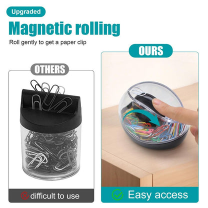 Paper Clip Holder, Mecyfaty Magnetic Paper Clips Dispenser Holder with Colorful Paperclips 100pcs, Upgraded Magnetic Design, Black Paperclip Holders for Desk School Office Supplies Organizer Accessory