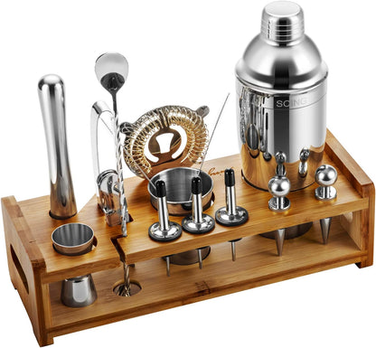 24-Piece Set,Perfect Soing Silver Cocktail Shaker Home Bartending Kit for Drink Mixing,Stainless Steel Bar Tools