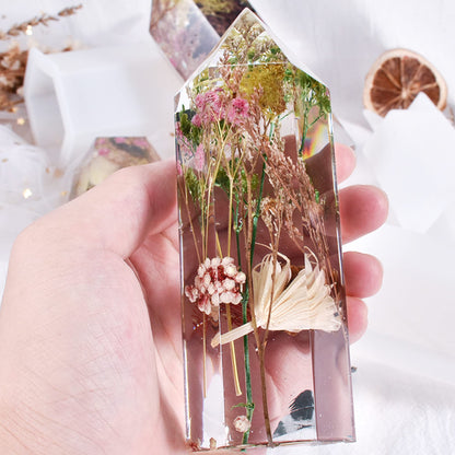 Woohome Crystal Tower Resin Moulds, 3 PCS Large Crystal Point Jewelry Epoxy Resin Silicone Moulds with 2 Pack Dried Flowers, Scissors, Tweezers for DIY Resin Flowers Crystals, Home Decors