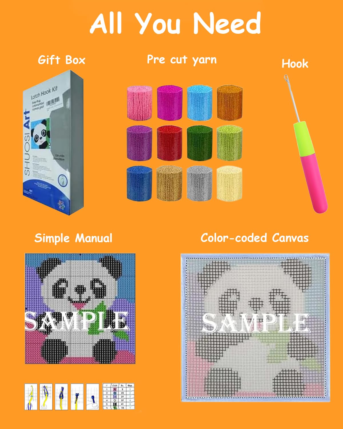 Manzapu Latch Hook Rug Kits for Adults Beginners, 30cm*30cm Small Home Decor Rugs Making Kit with Crochet Tool ＆ Precut Yarns and Coded Canvas Christmax Halloween Craft Gifts for Women Mom