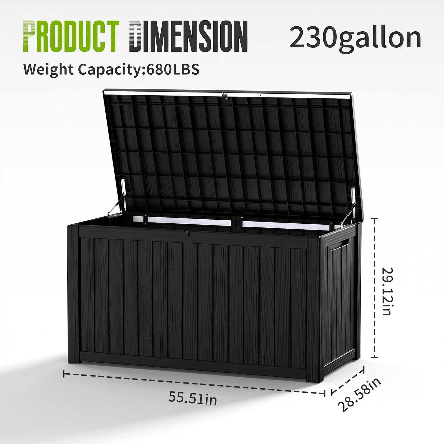 FICARTS Deck Storage Box, Waterproof Outdoor Storage Bin with Lockable Lid, Weatherproof Patio Deck Box for Garden Tools, Pool Supplies & Patio Accessories (Black,230GAL)