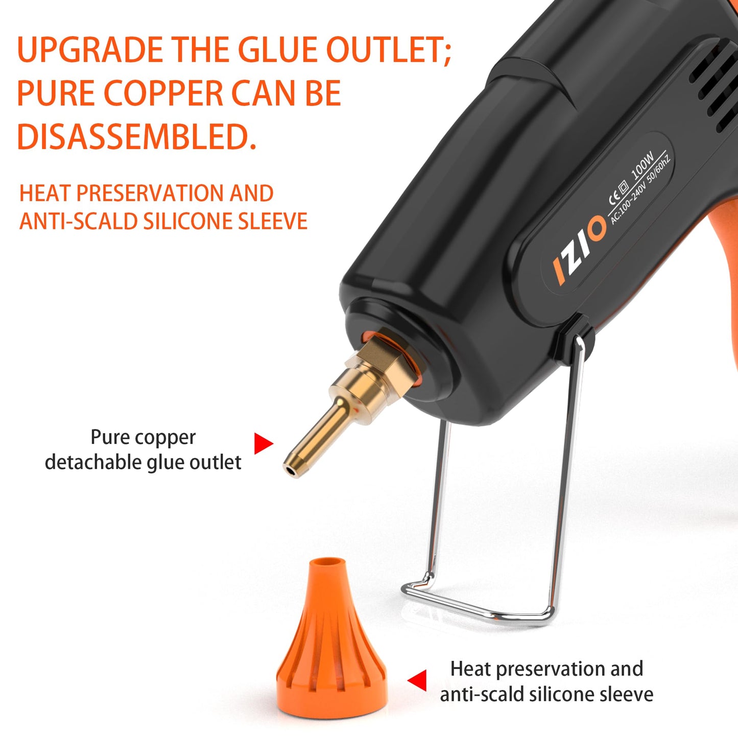 IZIO Professional Hot Glue Gun Kit-100W Fast Heat, 21 Glue Sticks(7/16"), Detachable Anti-Scald Nozzle & Durable Pouch | Heavy lightweight for diy projects, home repairs,ergonomic grip,Black gluegun