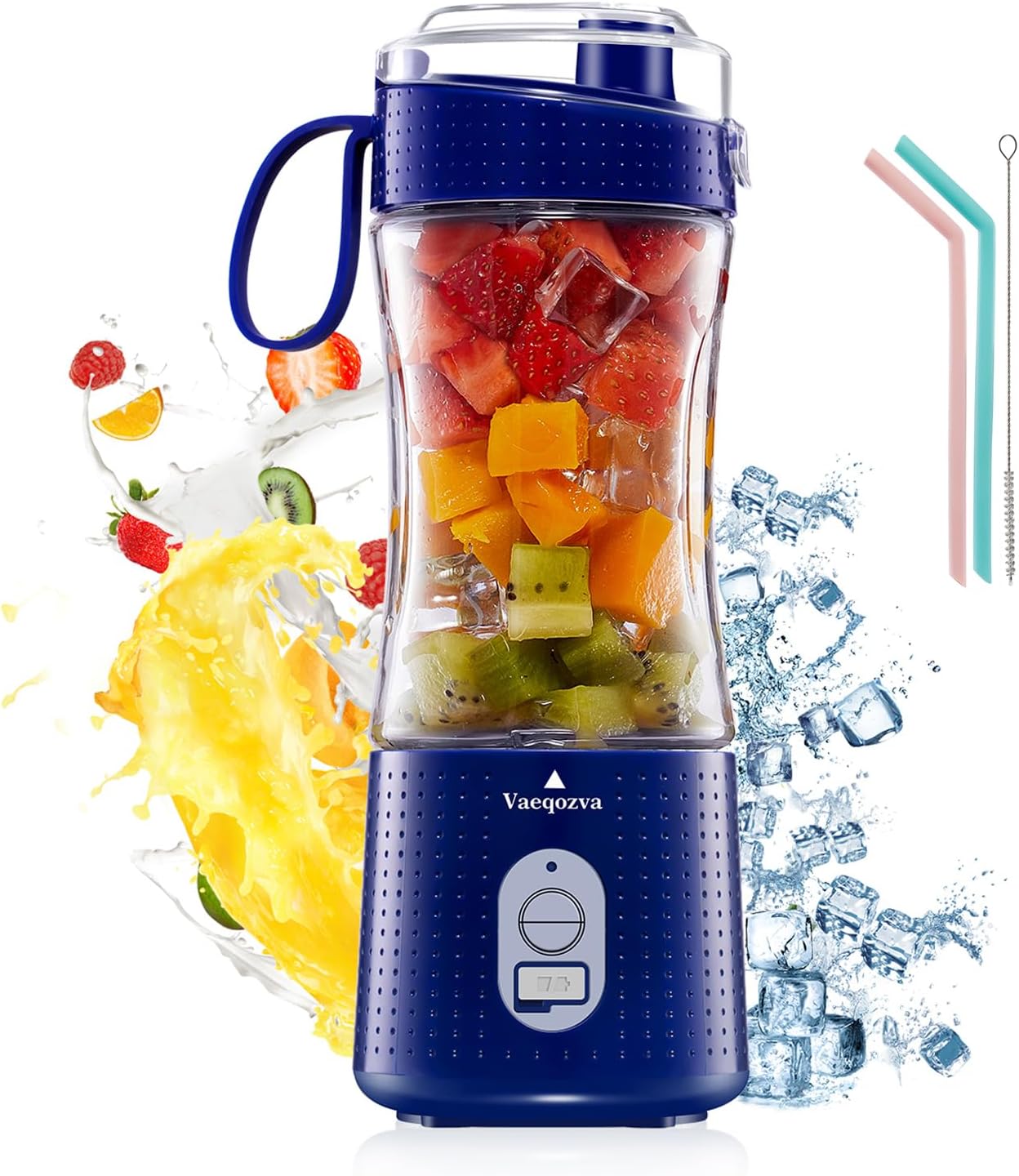 Portable Blender, Vaeqozva USB Rechargeable Smoothie Cup with Straws, Mini Mixer for Home, Sport, Office, Camping -