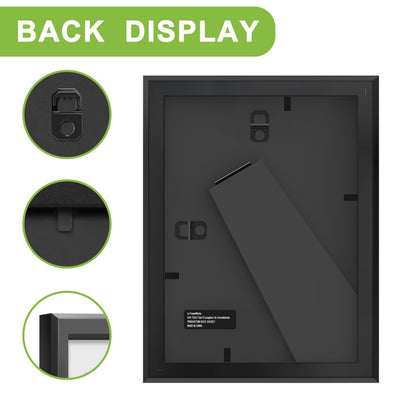 FrameWorks 2-Pack 1 3/8" Thick Black Wooden Shadow Box Picture Frames 5” x 7” with Removable White Mat to 4" x 6" Photo
