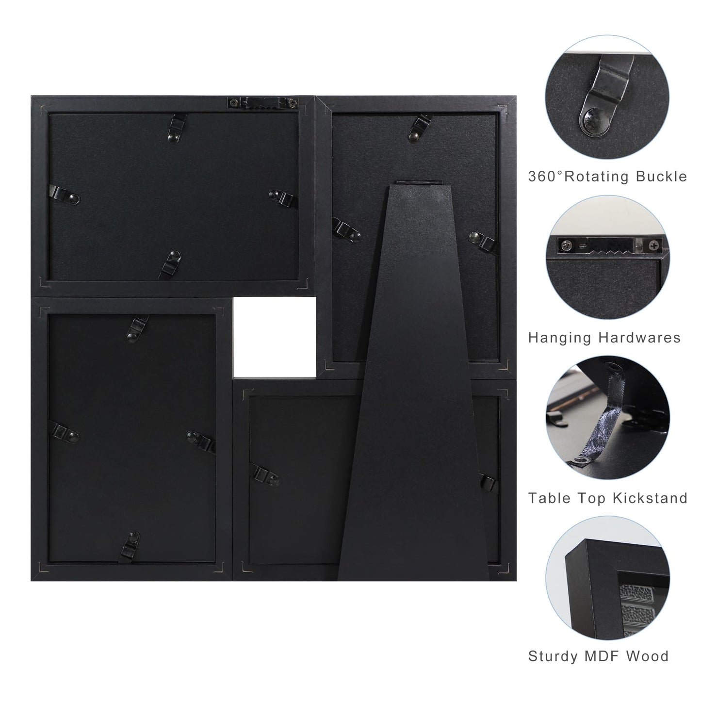 THKRLOF 4x6 Picture Frames Collage 1 Pack, 4 Opening Multi Family Photo Collage Frames with Real Glass for Wall Hanging or Tabletop, Black