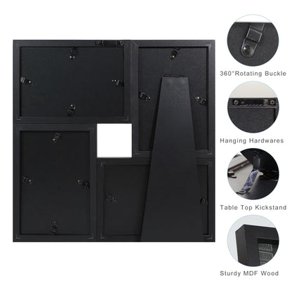 THKRLOF 4x6 Picture Frames Collage 1 Pack, 4 Opening Multi Family Photo Collage Frames with Real Glass for Wall Hanging or Tabletop, Black