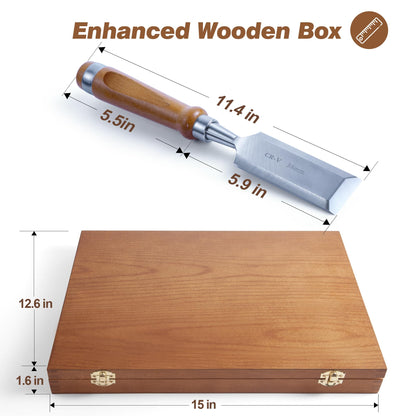 10 Pieces Wood Chisel Set, 1/4"~2" Woodworking Chisel Kit with Sharp CR-V 60 Steel Blades, Wooden Box, Honing Guide, Sharpening Stone for Carpenter Craftsman Woodworker