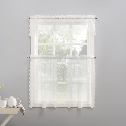 No. 918 Alison Floral Lace Sheer Rod Pocket Kitchen Curtain Tier Pair, 58" x 36", Ivory Color