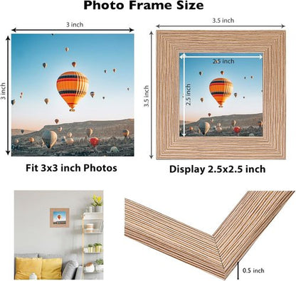 JCJMY 3x3 Picture Frame - Sturdy Rustic Brown Tabletop Design with Shatter Resistant Plexiglass