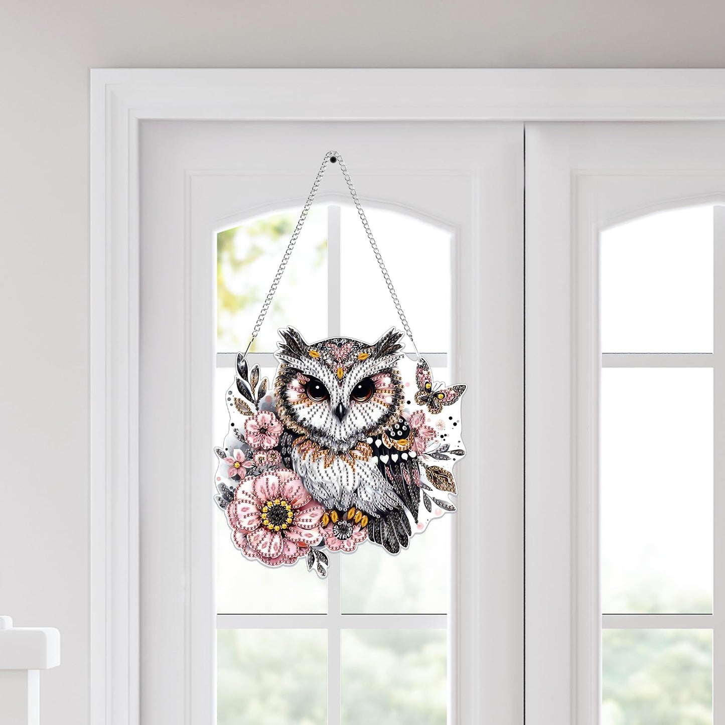 Bowetile Owl Diamond Art Hanging Kits for Adults, 5D Special Shape Diamond Painting Animals Kits, Animal Gem Art Suncatchers Painting Pendant Ornament for Home Garden Wall Decor