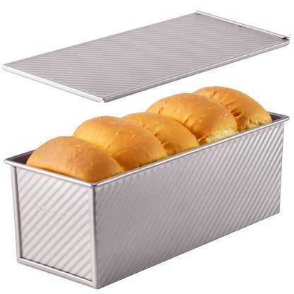 CHEFMADE Commercial Pullman Loaf Pan with Lid, 2.2Lb Dough Capacity Non-Stick Rectangle Corrugated Carbon Steel Bread Toast Mold with Cover for Baking Bread Dishwasher Safe (Champagne Gold)