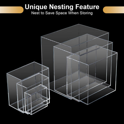 Cliselda 6Pcs Clear Acrylic Boxes for Display, Food Risers for Buffet Table Party Cupcake Candy Desset,Acrylic Nesting Risers Display Stands Cube Boxes with Hollow Bottoms