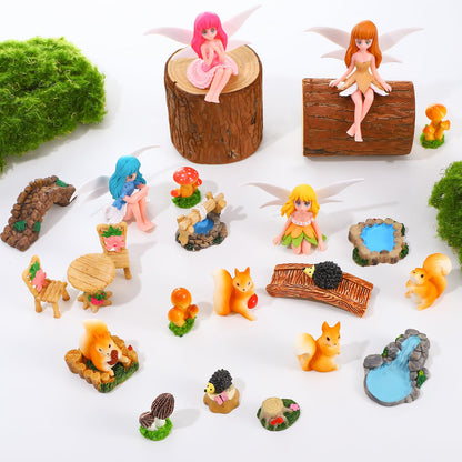 GGSTDDUP 25Pcs Fairy Garden Accessories, Miniature Garden Ornaments Landscape Decorations Mini Fairy Figures Animal Plant Furniture Set for DIY Terrarium Potted Plants Dollhouse Desk Decor
