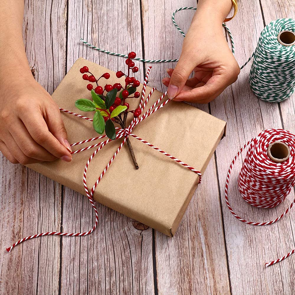 Christmas Twine for Gift Wrapping DIY & Crafts,2 Rolls,656 feet in Total,Gold White and Red White
