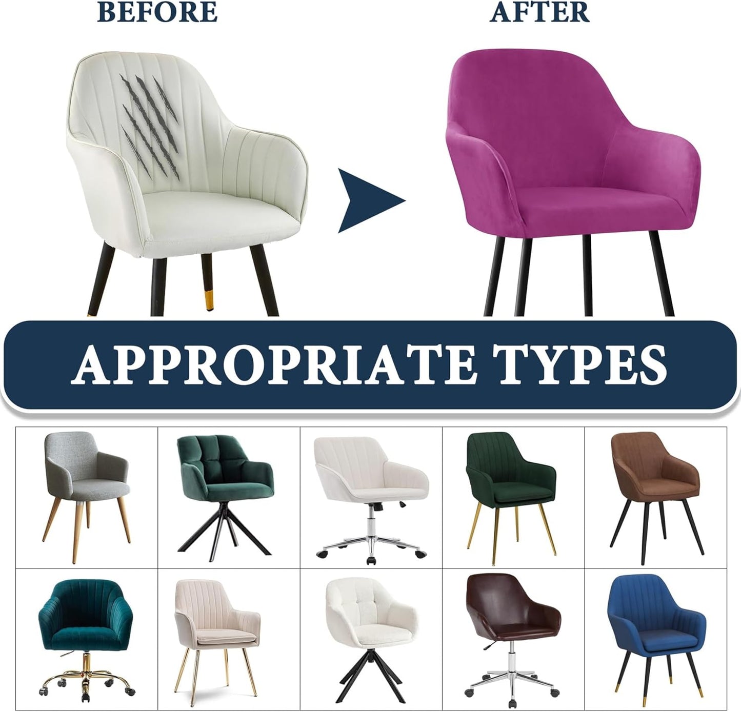 1PC) Velvet Curved Back Dining Room Chair Covers with Arms Stretch Swivel Bar Stool Chair Slipcover with Armrest Accent