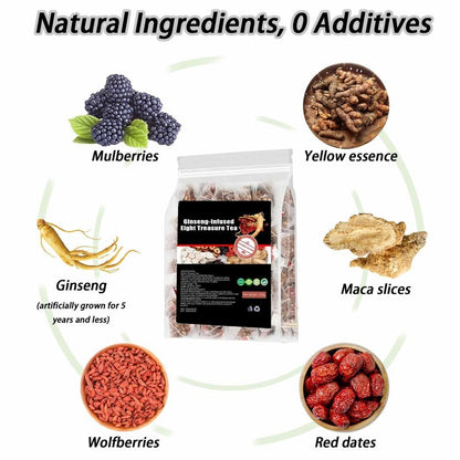 Ginseng Eight Treasure Tea Bags, Sweet Herbal Blend with Ginseng, Goji Berry, Red Dates & Barley, Natural Kidney Cleanse Detox Tea, Precious Ingredients Formula, 20 Teabags (1)