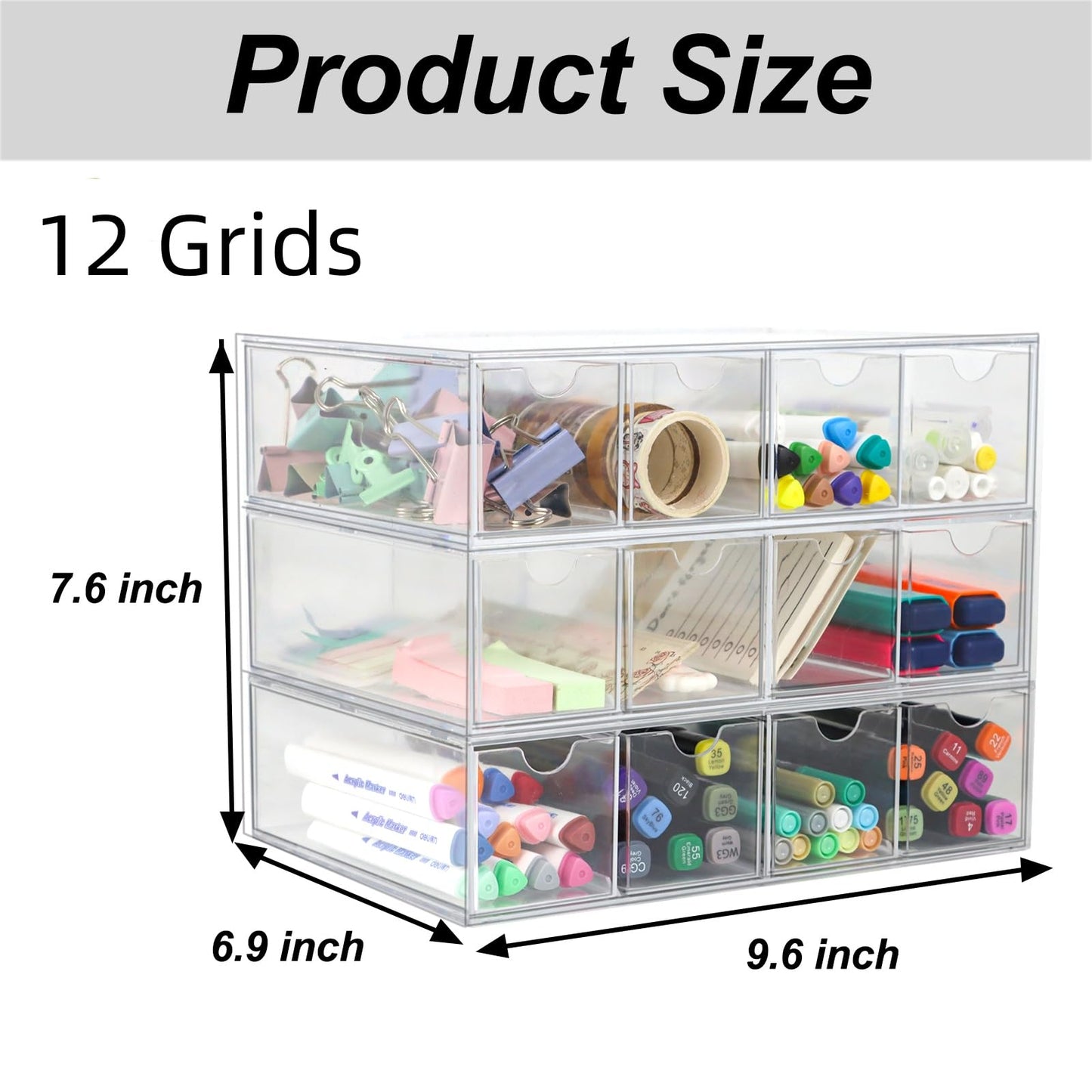 ZEXALOR Clear Desk Organizer Storage with 12 Drawers, Desktop Organizers, Bathroom Office Supplies, Plastic Storage Drawer for Makeup, Jewelry, Pen, Stationary, Hair Accessories, Sunglass (12-Drawer)