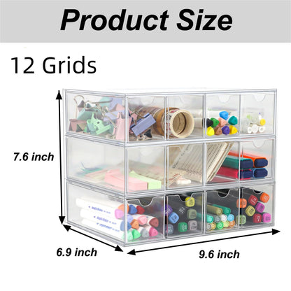 ZEXALOR Clear Desk Organizer Storage with 12 Drawers, Desktop Organizers, Bathroom Office Supplies, Plastic Storage Drawer for Makeup, Jewelry, Pen, Stationary, Hair Accessories, Sunglass (12-Drawer)