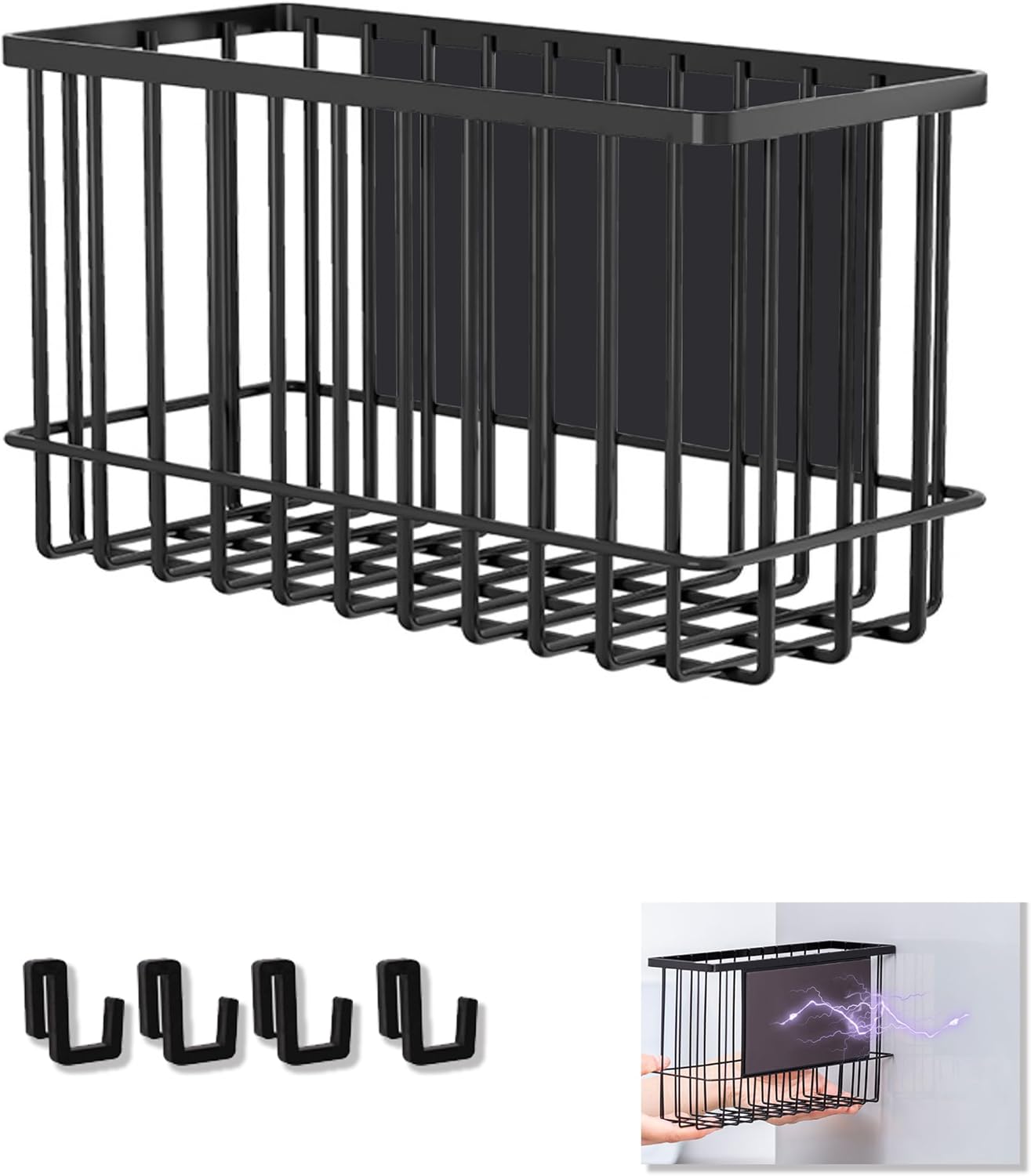 Heavy Duty Metal Magnetic Basket Organizer for Kitchen Refrigerator, Foil and Plastic Wrap Storage (10.25" L x 3.2" W x