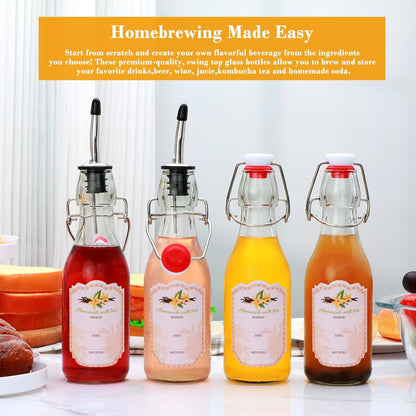 QAPPDA 16 Pack 8 oz Swing Top Glass Bottles with Stoppers, Flip Top Brewing Bottles for Homemade Kombucha and More