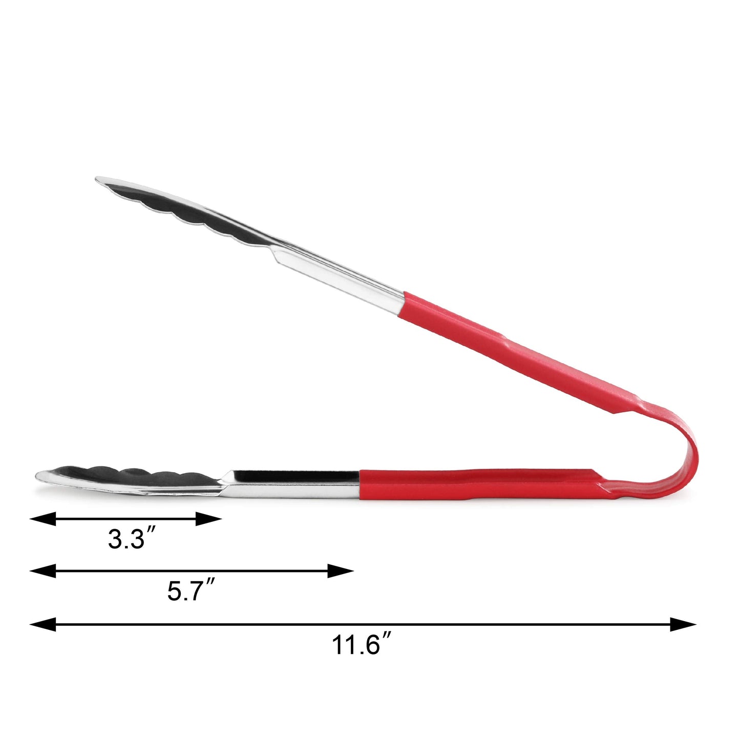 New Star Foodservice 35773 12-Inch Utility Spring Tongs, Stainless Steel, Vinyl Coated, Set of 12, Red