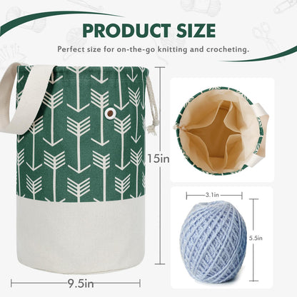 TOGETRUE Yarn Bag, Knitting Crochet Bag, Portable Yarn Storage Bags Organizer for Crocheting Project,Store Skein Ball, Short Knitting Needle (Large, Green)