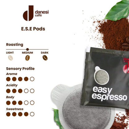 Danesi Caffe Italian ESE Coffee Pods - Medium Roast Easy Serve Espresso Pods for Espresso Machines for Home and Office - Made from Premium Italian Coffee, 150-Count, 7.5g Each