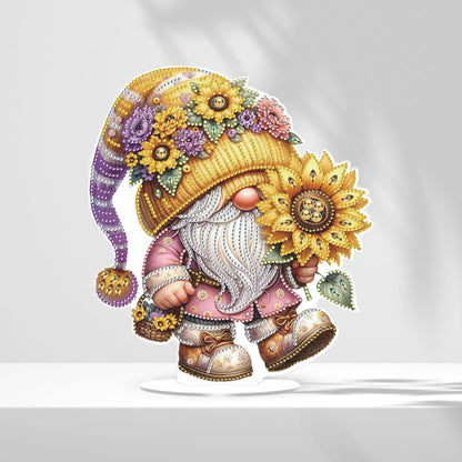 Bloomthread Diamond Art Painting Kit - Gnome and Sunflower Partial Drill Diamond Painting Ornament Single Sided for Adult Beginner, DIY Craft Kit for Holiday Gift (Gnome)