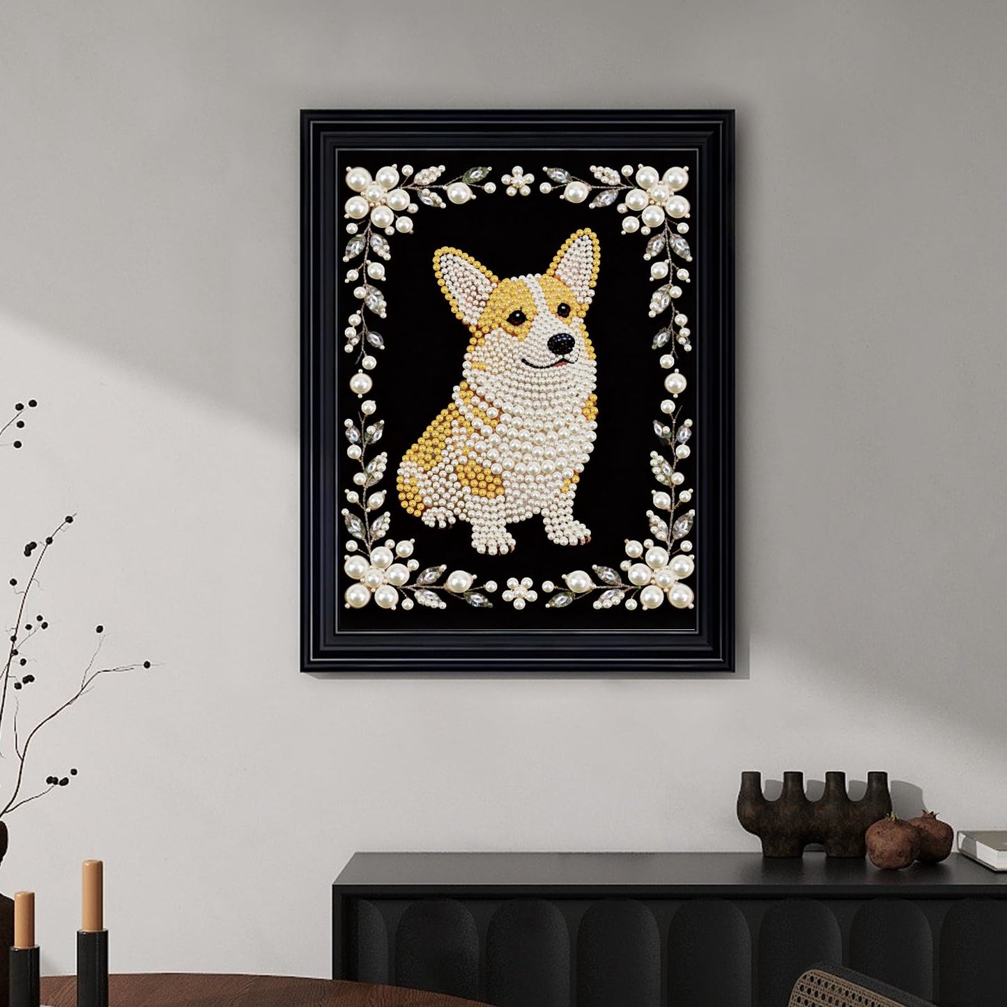 Stalente Pearl Diamond Painting Kits for Adults Dog, 5D Special Shape Diamond Art Kits for Beginners, Crystal Rhinestones Diamond Painting for Home Wall Decoration Gift 12×16inch, Animal