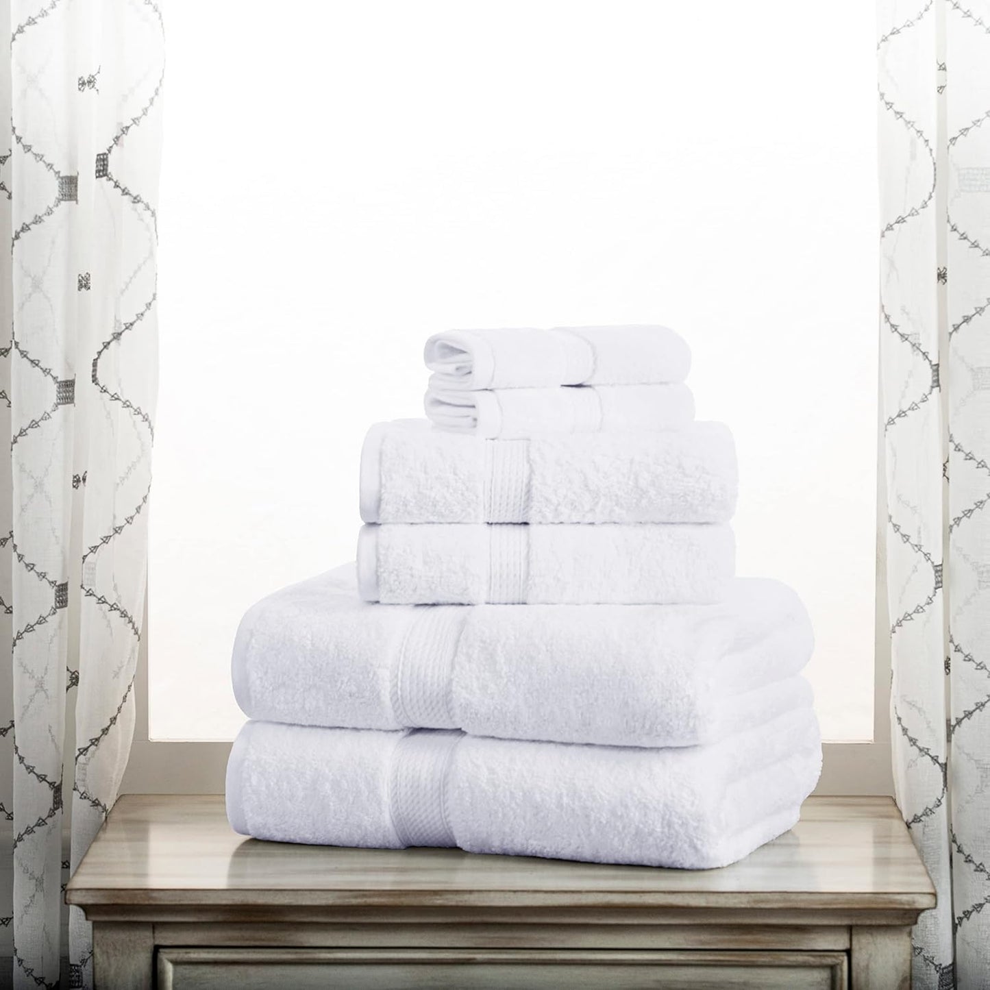 Set, 6PC, Superior Egyptian Cotton Solid Towel Monaco White