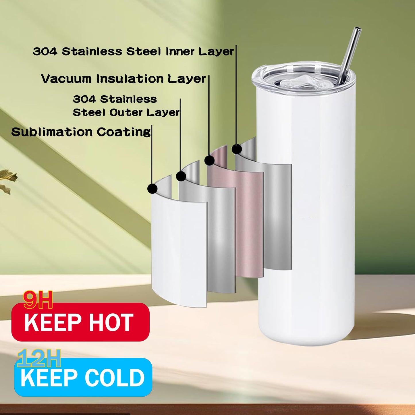 MICLAXYS 8 Pack 20oz Sublimation Tumblers Bulk With Flat Edge, 20OZ Flat Sublimation Tumbler Blank, Skinny Straight Stainless Steel Blanks Cups with Individual Box (8, 20OZ FLAT EDGE)