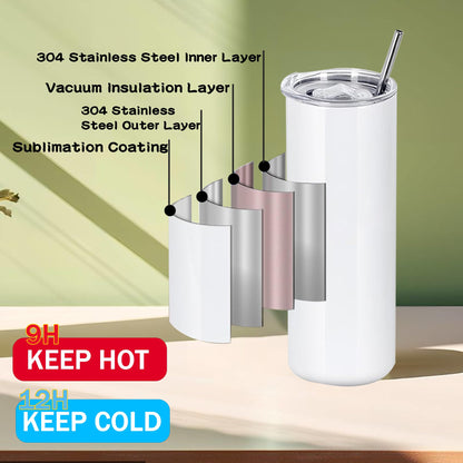MICLAXYS 8 Pack 20oz Sublimation Tumblers Bulk With Flat Edge, 20OZ Flat Sublimation Tumbler Blank, Skinny Straight Stainless Steel Blanks Cups with Individual Box (8, 20OZ FLAT EDGE)