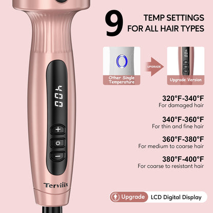 Terviiix Thermal Brush Get Voluminous Style, Quick Heating Hot Brush, Ceramic Tourmaline Ionic Heated Curling Iron, Digital Display 9 Temperatures Curling Wand, Dual Voltage, 1.5 Inch