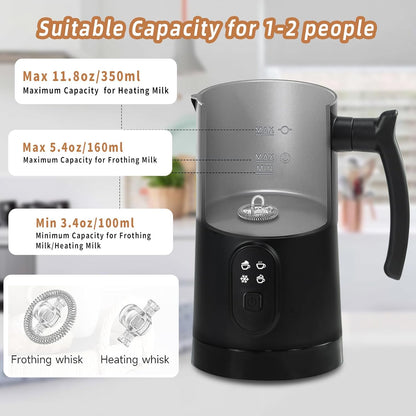 Milk Frother, 4 in 1 Electric Steamer with Handle, Automatic Warm and Cold Foam Maker for Coffee, 400W, Black