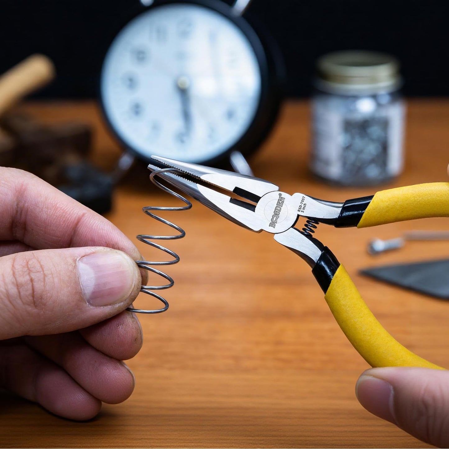 BOOSDEN 5 Inch Small Needle Nose Pliers Set of 5, Precision Long Nose Pliers with Side Cutter & Spring, Mini Fine Tip Jewelry Making Pliers for Electronics, Craft, DIY, Beading, Model Building