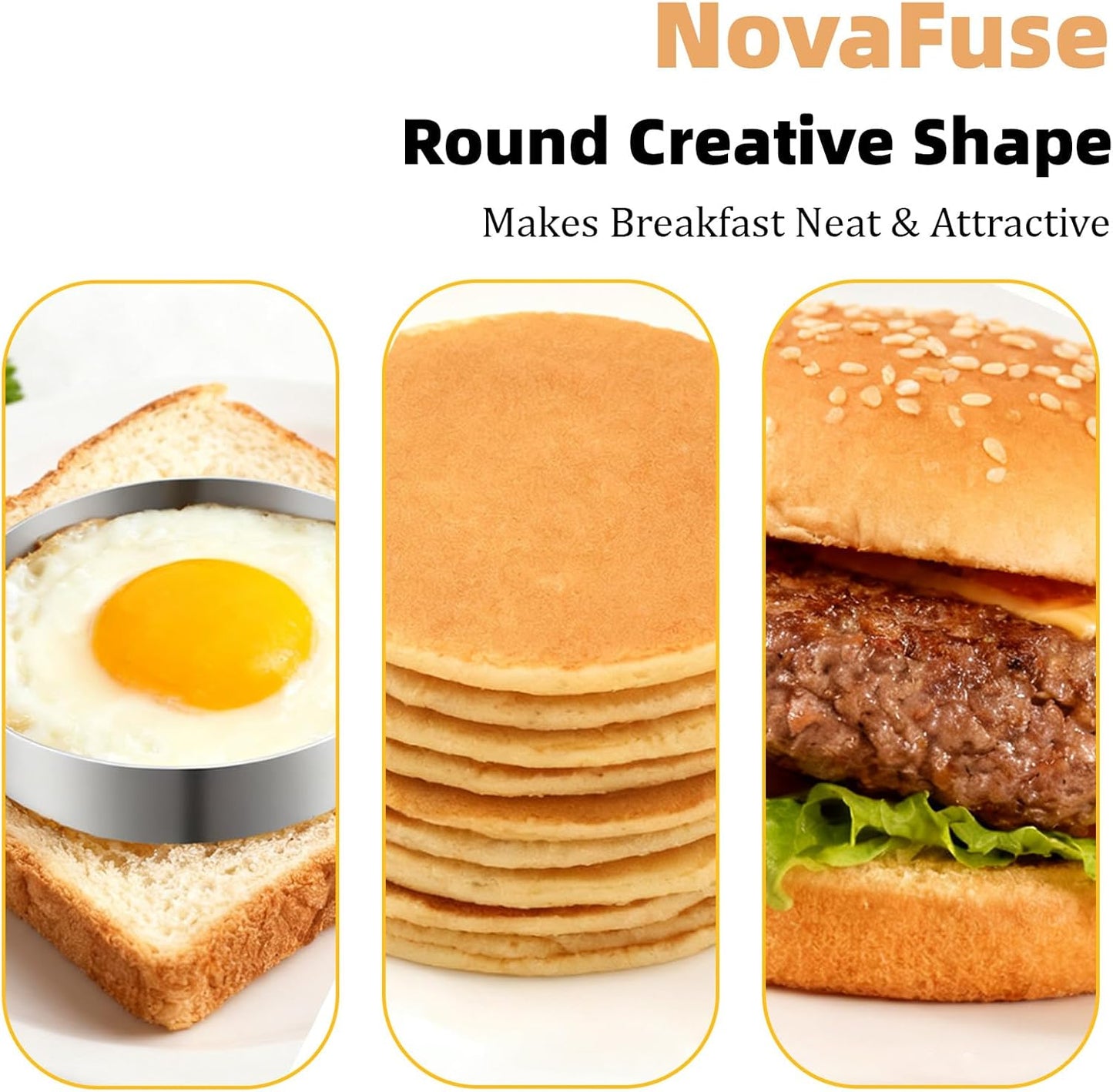 NOVAFUSE Set 4 of Fried Egg Moulds, Stainless Steel Egg Rings, Omelette Mould, Pancake Mould