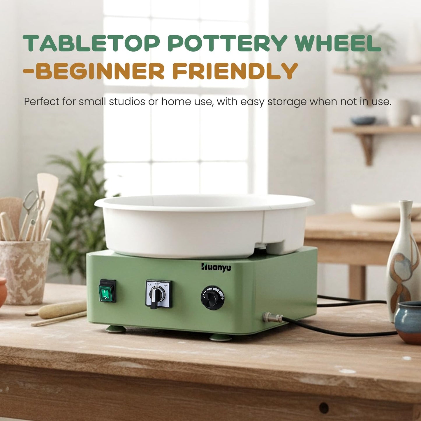 Huanyu Tabletop Pottery Wheel Machine for Adults 12" Bat System Manual & Foot Pedal Control Electric Ceramic Wheel Forming Machine Art Clay DIY Sculpting Tool Kit
