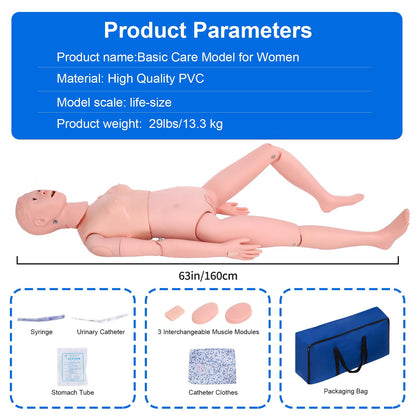 Medical Mannequin for Training, Female CPR Human Manikins Highly Simulated Patient Care Medical Manikin with 3 Muscle Module & Patient Gown & Urinary for Teaching Pratice (Famale)