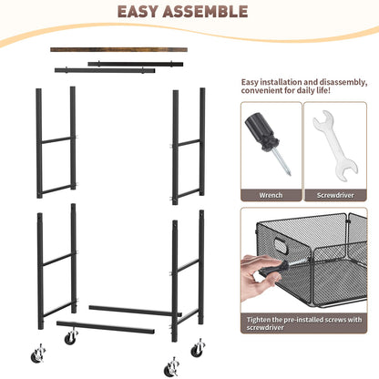 SUNALLY Rolling Kitchen Cart with Drawers, 4-Tier Utility Cart Fruit Vegetable Storage Cart with Lockable Wheels, Wooden Top Metal Kitchen Storage Organizer for Cans, Snacks, Beauty, Craft, Art, Black