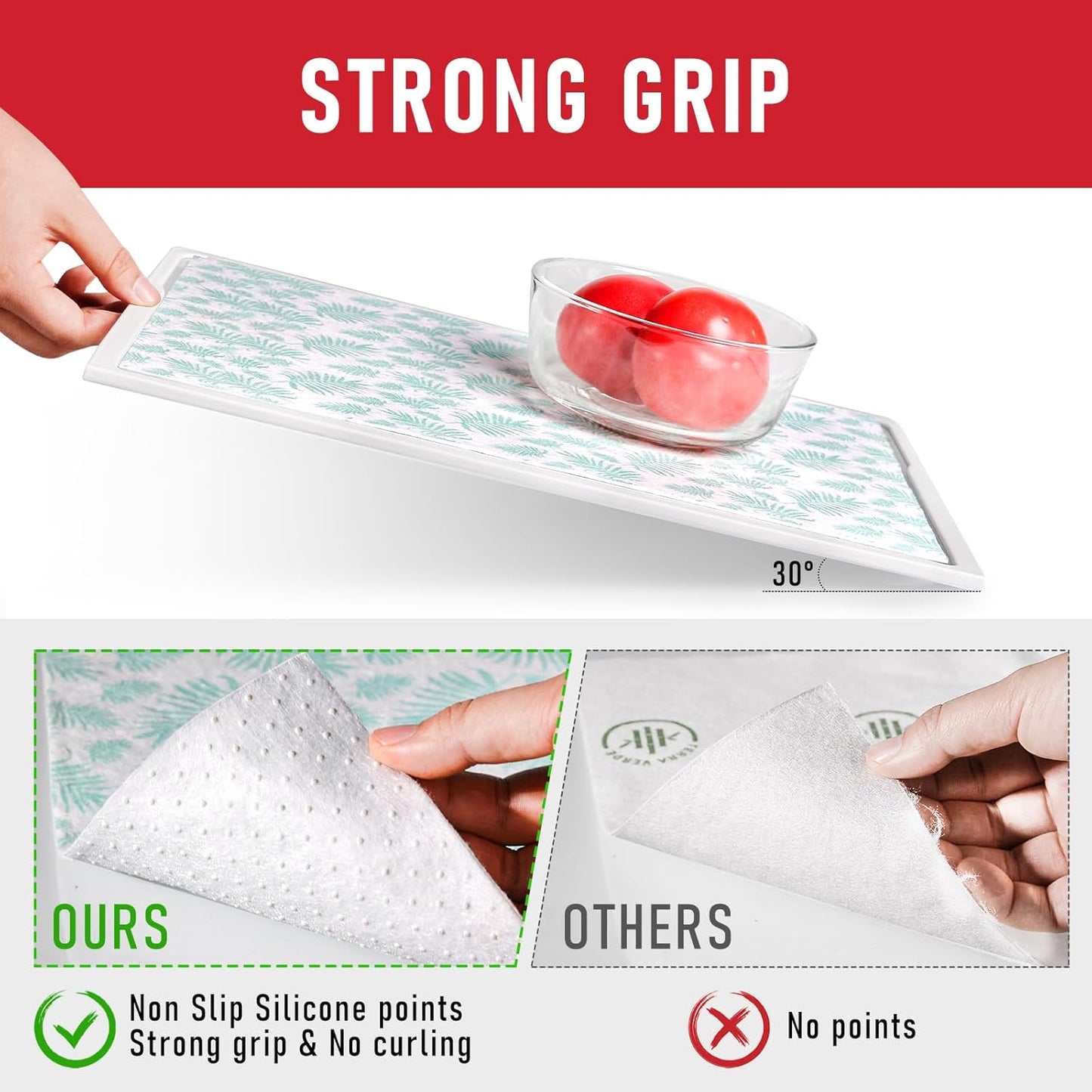 Cooyes Absorbent Refrigerator Liners, Non Slip Fridge Bin Liners, Washable Shelf Liner for Glass Shelves, 6 Pack