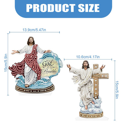 Tontut 2 Piece Diamond Art Painting Kit Decorations, Religious, Cross 5D DIY Desktop Decoration Diamond Art, Special Shape Diamond, Home Office Desktop Decorations