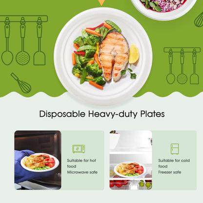 ECOLipak 100% Compostable 10 Inch Heavy Duty Paper Plates, 150 Pack Disposable Biodegradable Eco-friendly Sugarcane Bagasse Plates for Dinner Party(White)